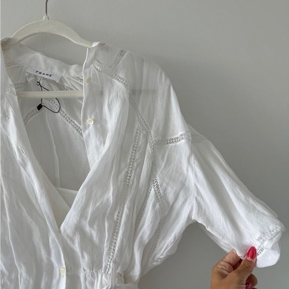 FRAME White Inset Lace Puff Sleeve Mini Dress M - Picture 6 of 8